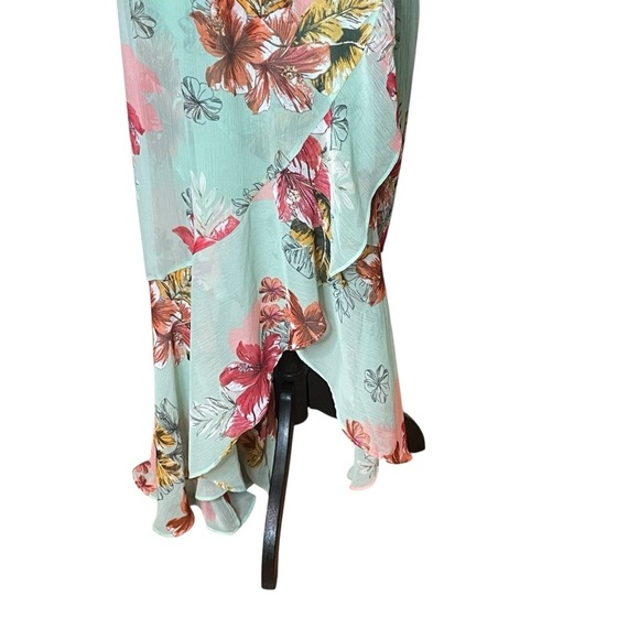 Express Mint Green Floral Print Creped Chiffon HighLow Maxi Dress Size XS - Picture 7 of 16